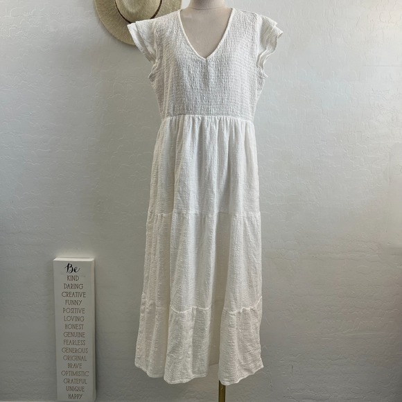Gibsonlook Dresses & Skirts - GibsonLook white cotton maxi midi dress L boho shabby chic regency cottage core